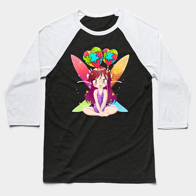 Magical Cute Fairy Autism Awareness Baseball T-Shirt by TheBeardComic